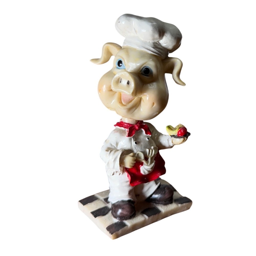 Vintage Chef Pig Figurine Resin Kitchen Bistro Decor Statue Hand Painted 5 Inch